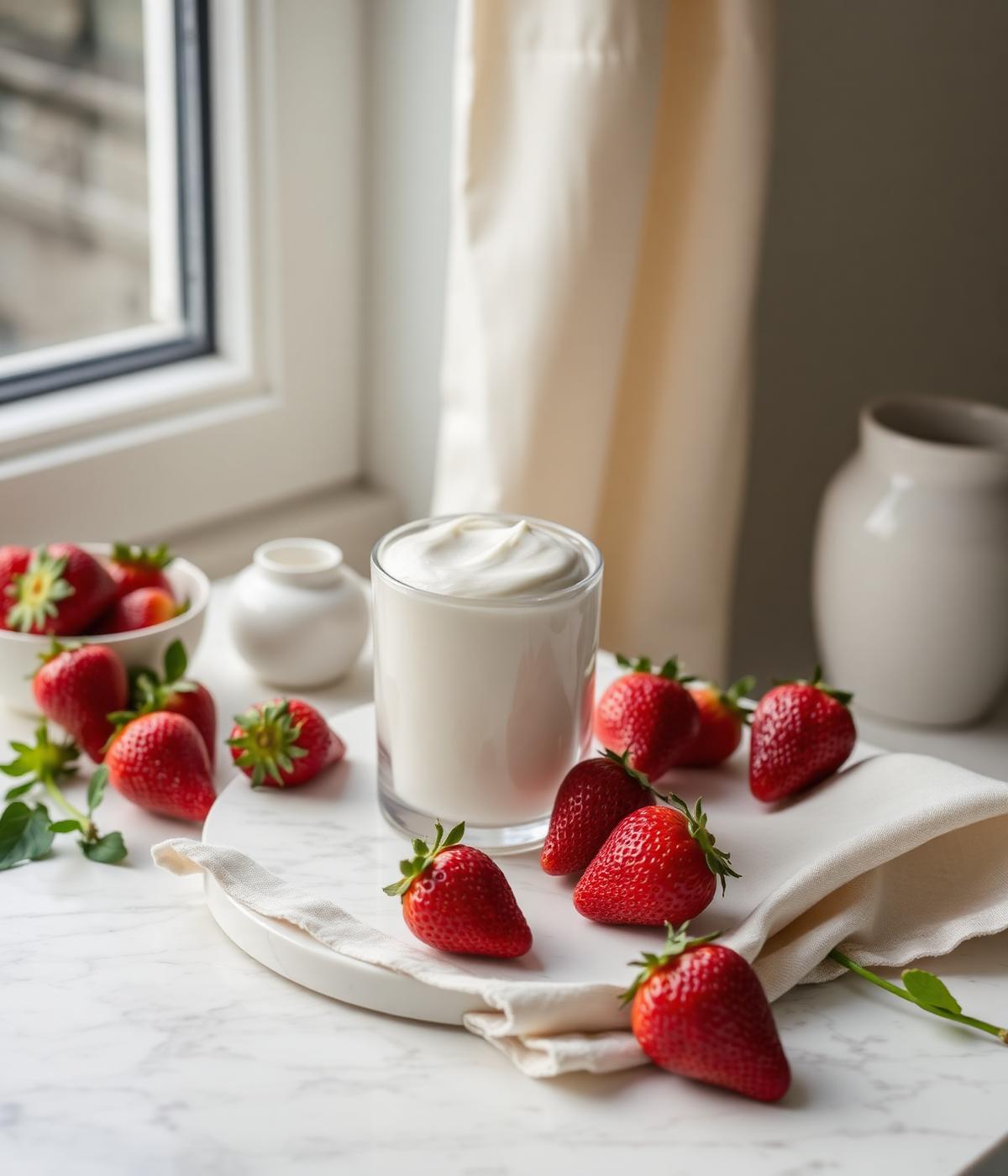 Morangos e creme fresco